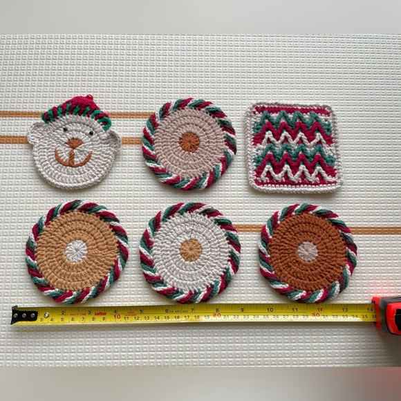 Handmade crochet holiday coasters